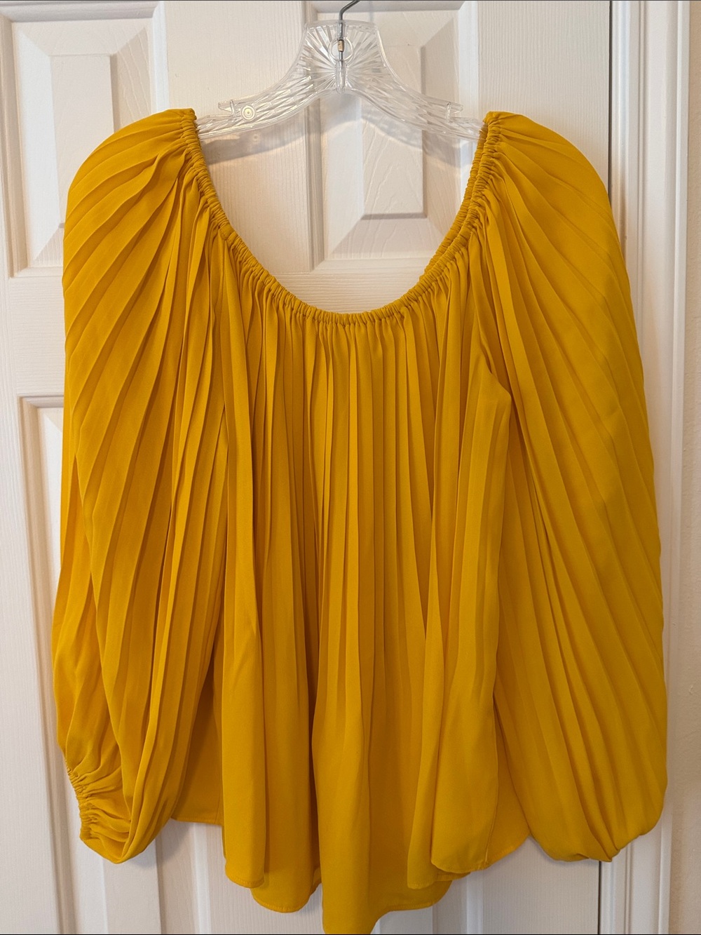 Express Mustard Yellow Pleated Off-Shoulder Blouse